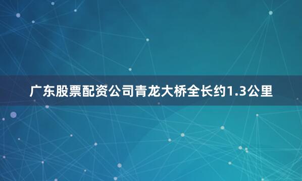 广东股票配资公司青龙大桥全长约1.3公里